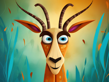 cartoon african antelope on abstract nature background, vector illustrationの素材