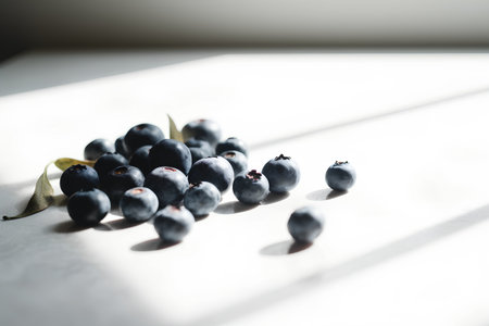 Blueberries on a white background. Shallow depth of field.の素材