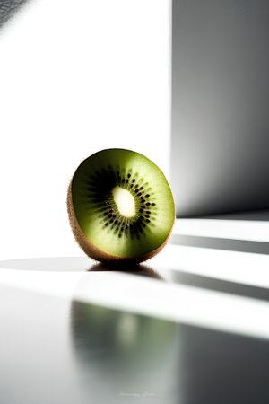 Kiwi fruit with shadow on a white background. 3d illustrationの素材