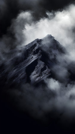 Mysterious mountain landscape with fog in the background. 3d renderingの素材