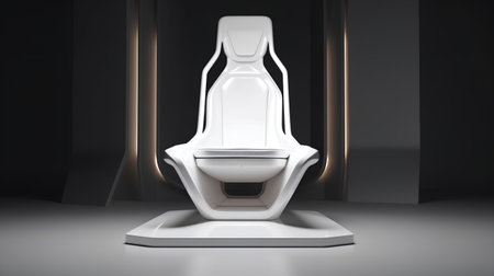 3d rendering of a toilet seat in a room with a dark backgroundの素材