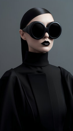 Portrait of a beautiful young woman in a black cape and sunglassesの素材