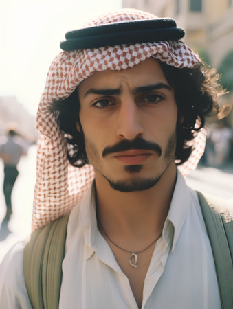 Portrait of a young arabian man in the city.の素材