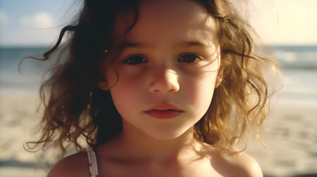 Portrait of a little girl on the beach. Selective focus.の素材