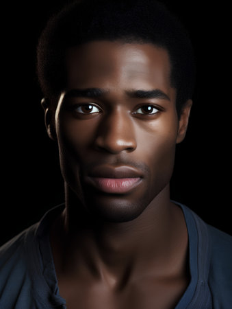 Portrait of a young african american man on black backgroundの素材