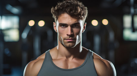 Portrait of a handsome young man at the gym, looking at cameraの素材