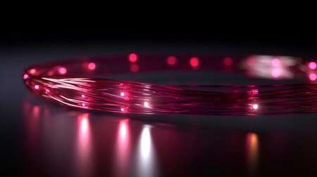 3d rendering of a red led strip on a black background.の素材