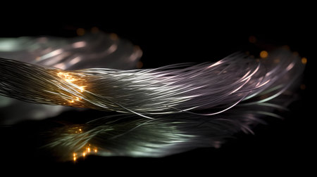 A closeup shot of a shiny network cable on a black backgroundの素材