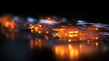Fiber Optic cables close-up. 3D rendering.の素材