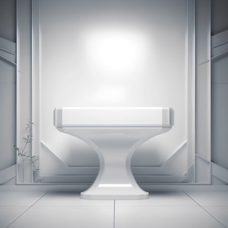 Interior of modern bathroom with white walls and floor, 3d renderの素材