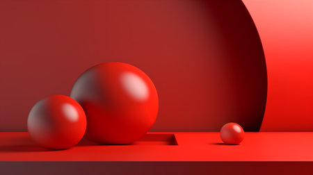 3d render of red easter eggs on a red background.の素材