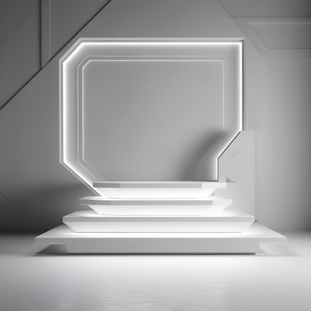 White stairs in empty room with light and shadow, 3d renderの素材