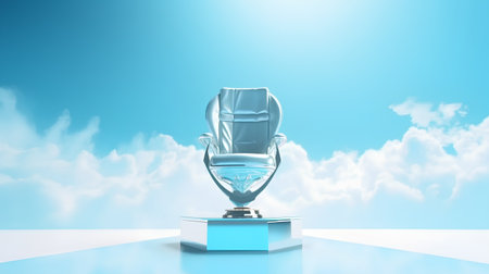 3d rendering of a chair on a pedestal in blue skyの素材