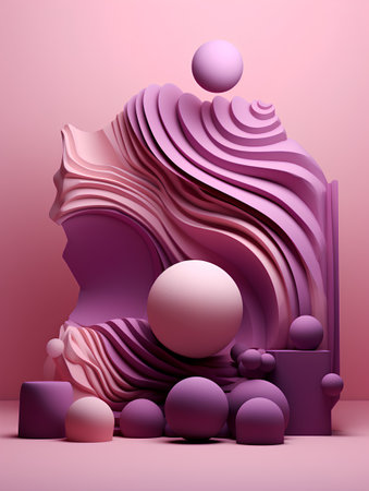 Abstract pink background with geometric shapes. 3d render. Minimal composition.の素材