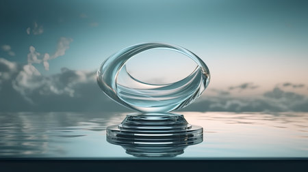 abstract scene with glass sphere in water, 3d render illustrationの素材