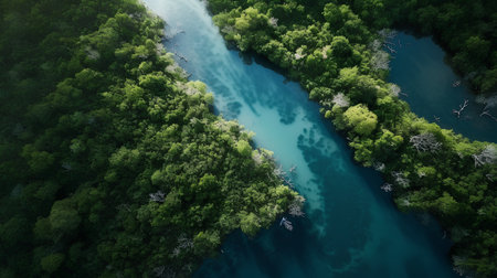 Aerial view of the river in the forest. Nature composition.の素材