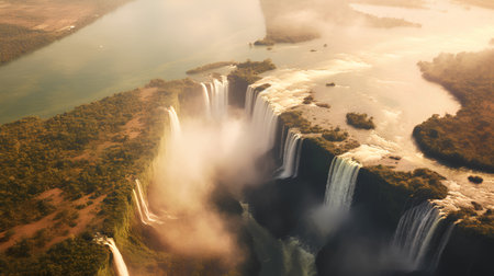 Panoramic aerial view of the Iguazu Falls in Argentinaの素材