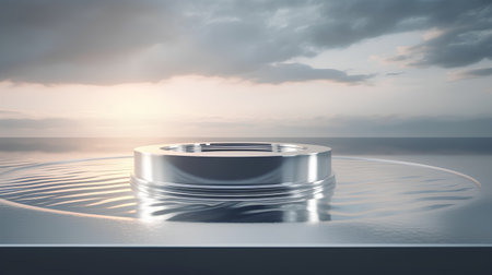 Cosmetic cream bottle on the background of the sea. 3d renderの素材