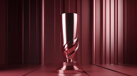 Abstract red background with glass trophy on pedestal. 3d renderの素材