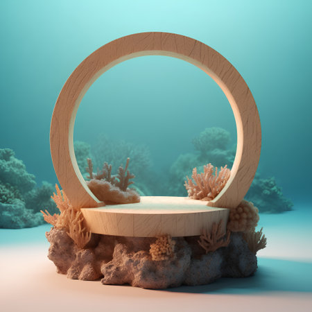 Round podium on the background of the coral reef. 3D renderingの素材