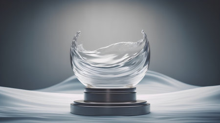 Abstract 3d render of glass trophy cup with water splashes.の素材