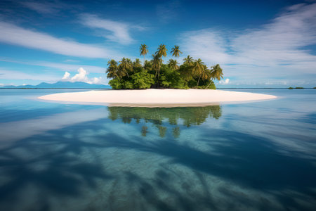 Small island in the middle of the sea with a palm tree.の素材