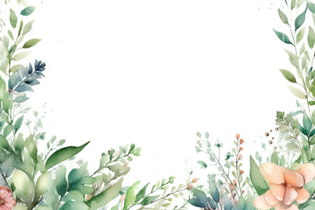 Watercolor floral background. Hand painted card with flowers and leaves.の素材