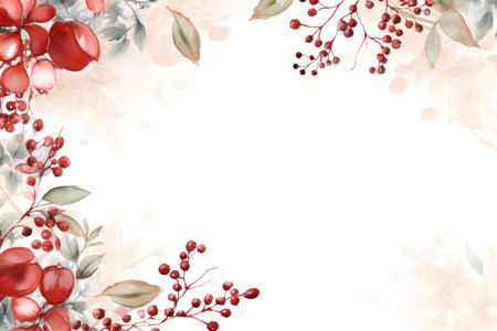 Watercolor autumn composition with berries and leaves. Hand drawn illustration.の素材