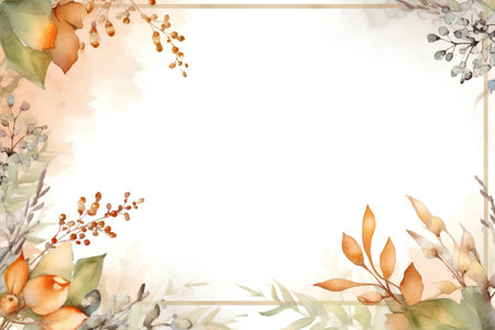 Watercolor floral frame. Hand painted flowers and leaves isolated on white background.の素材