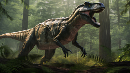 Dinosaur T-rex in the forest. 3D render.の素材