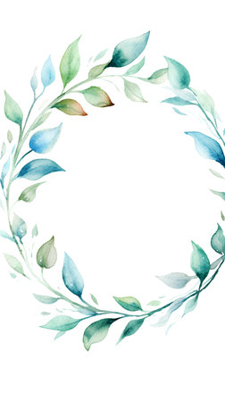 Watercolor floral wreath. Hand painted flowers and leaves isolated on white backgroundの素材