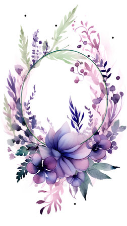 Beautiful vector image with nice watercolor bouquet of purple flowersの素材