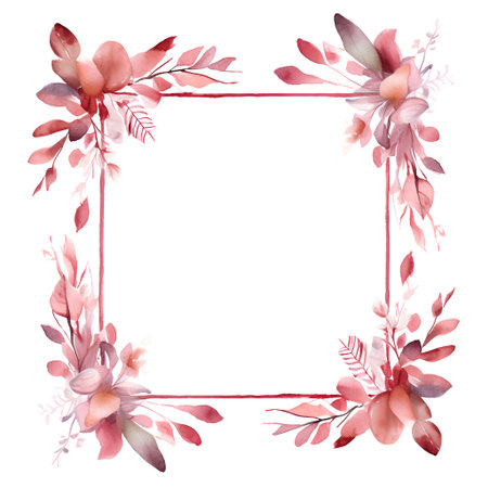 Watercolor floral frame. Hand painted flowers isolated on white background.の素材