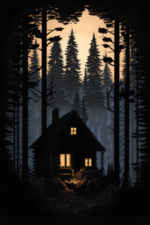 Silhouette of a house in the forest. Vector illustration.の素材