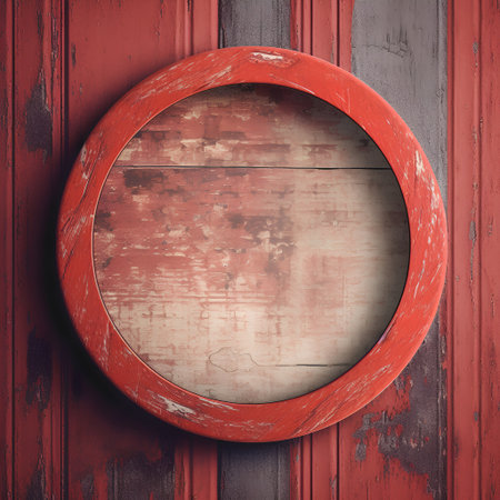 Wooden circle frame on grunge wooden background. 3d illustrationの素材