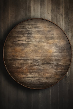 wooden plate on wood wall made in 3d graphics with some soft highlightsの素材