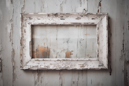 Old wooden picture frame on rustic wooden wall, vintage style.の素材