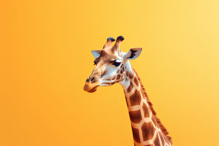 Giraffe head isolated on orange background. 3d rendering.の素材