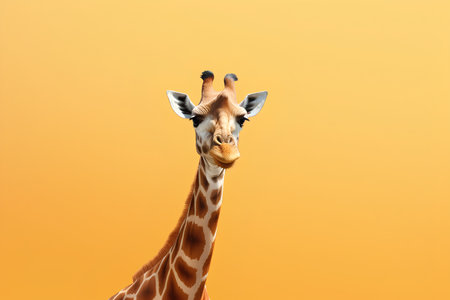 giraffe head isolated on orange background. 3d illustration.の素材