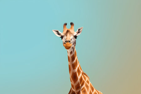 giraffe isolated on blue background. 3d render illustration.の素材