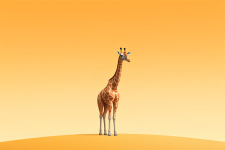 Giraffe isolated on orange background. 3d rendering illustration.の素材