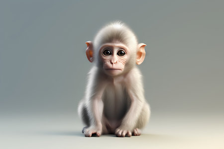 Little baby monkey isolated on gray background. 3D rendering illustration.の素材