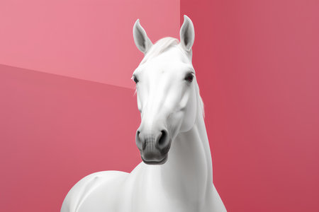 White horse head isolated on pink background. 3d render illustration.の素材