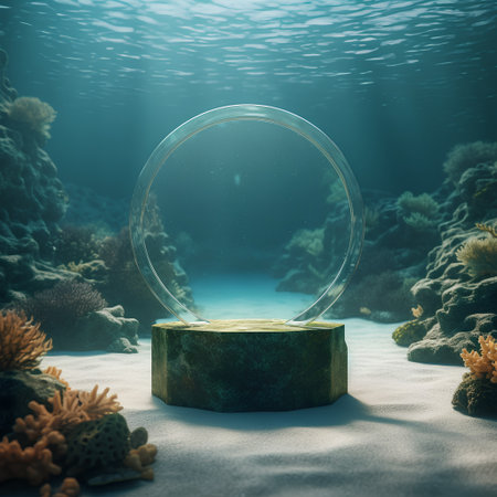 3d render of crystal ball in the sea. Underwater scene.の素材