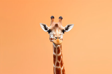 Giraffe head isolated on orange background. 3d rendering.の素材