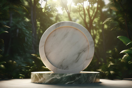 Marble podium in the tropical jungle. 3d rendering mock upの素材
