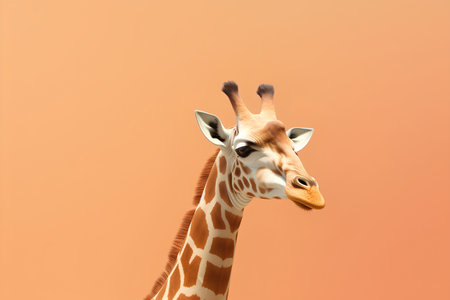 Giraffe head isolated on orange background. 3d illustration.の素材
