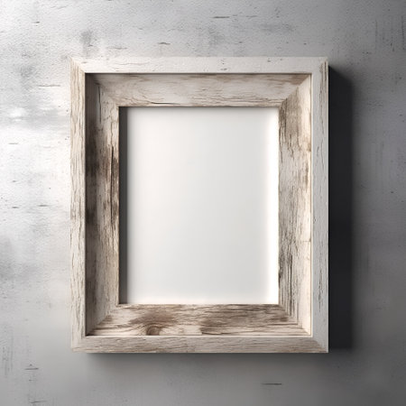 Blank wooden frame on concrete wall. Mock up, 3D Renderの素材