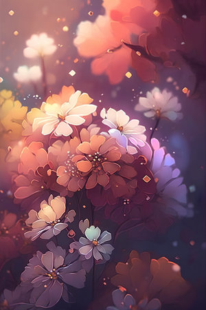 Beautiful spring background with flowers and bokeh lights. Vector illustration.の素材