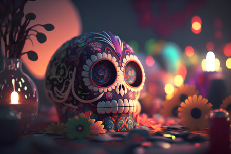 Dia de los muertos. Day of The Dead. 3d illustrationの素材
